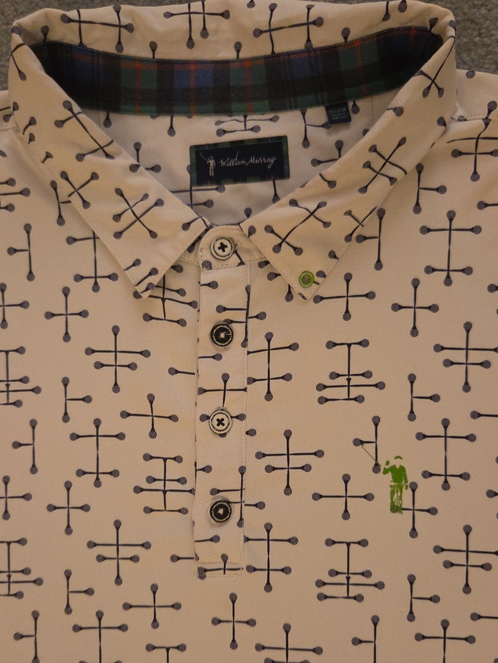 William Murray Golf Polo Shirt White/Blue Abstract Golf Tee Print Men's Size XL